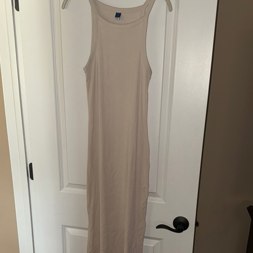 Ribbed Beige Sleeveless Dress